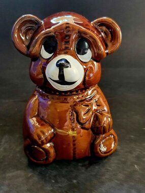 Vintage 1982 Houston Foods Ceramic Teddy Bear Honey Jar